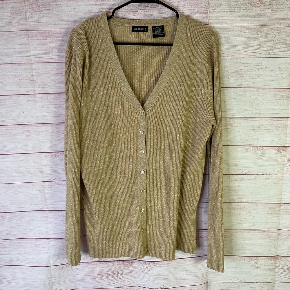 George Tan/Beige with Gold Sparkle‎ Cardigan Sweater Size Extra Large (16/18)